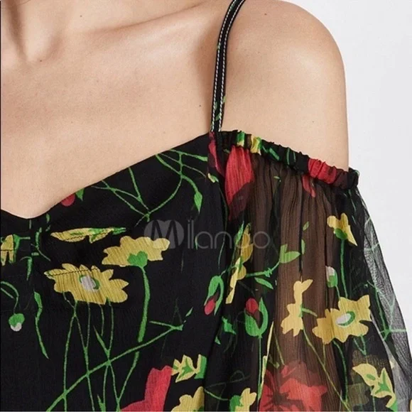 Jason Wu Grey Off-ShoulderFloral-Print Silk Chiffon Dress 4$595